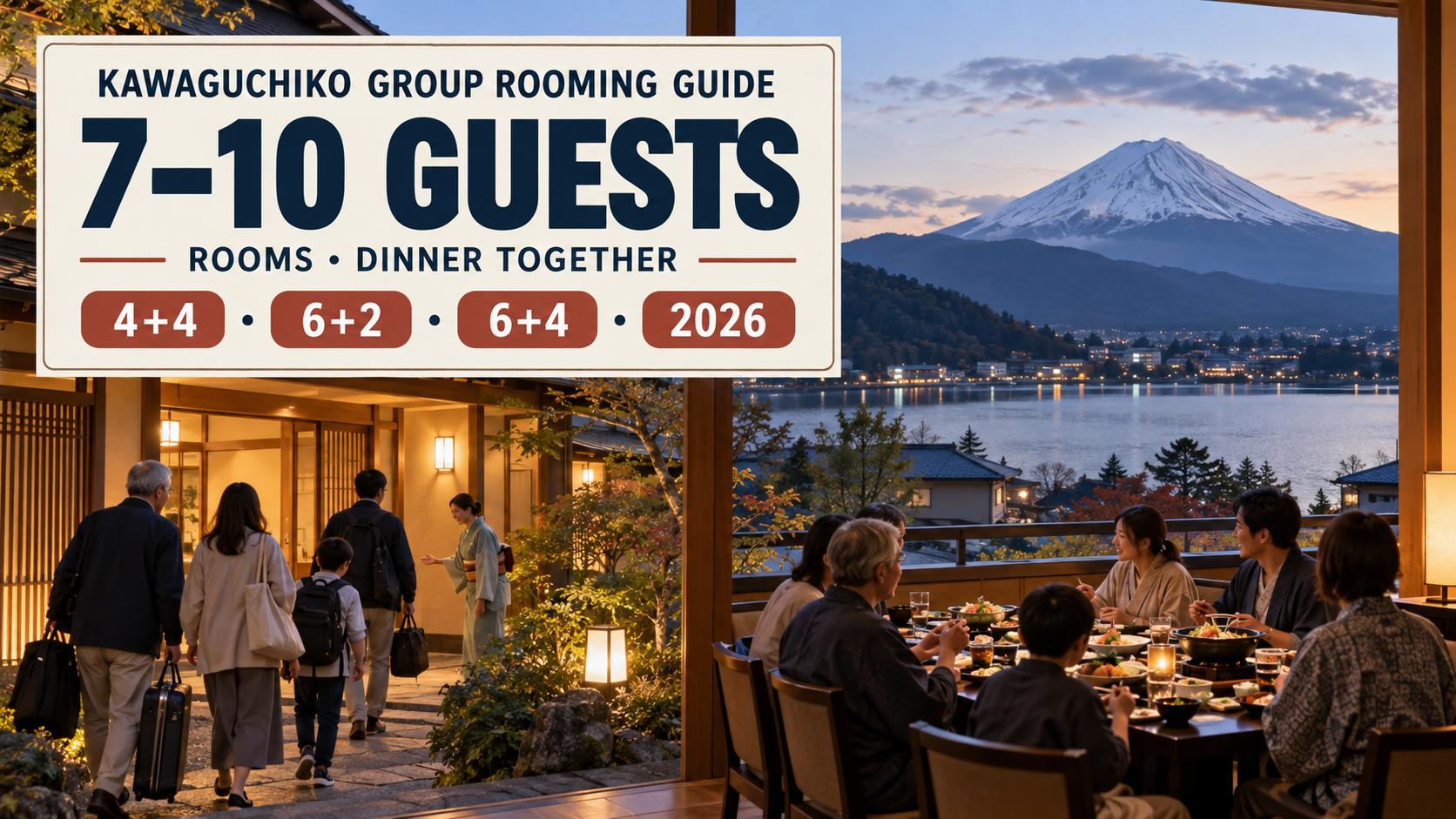 Kawaguchiko ryokan room plans and dinner arrangements for groups of 7 to 10 guests