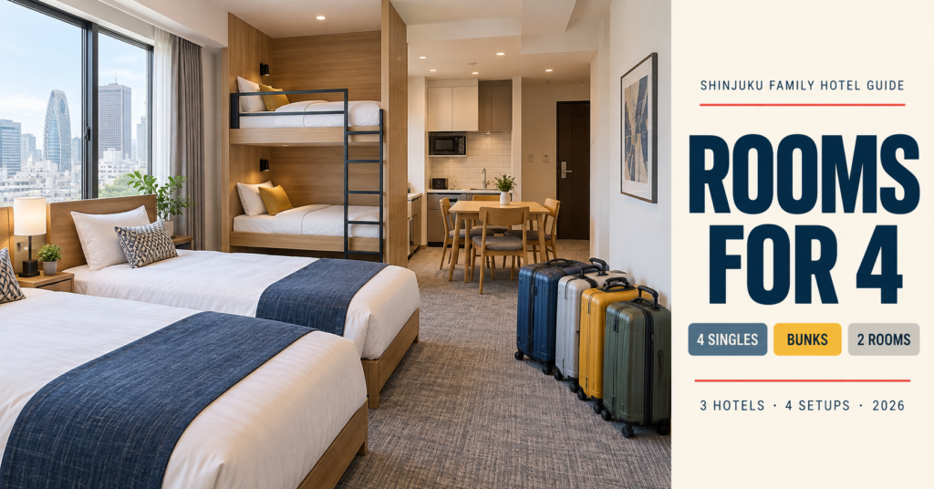 Shinjuku family hotel rooms for four compared by single beds, bunk beds and two-room layouts