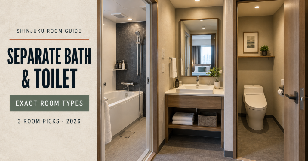Shinjuku hotel room with a separate bath, washbasin and toilet